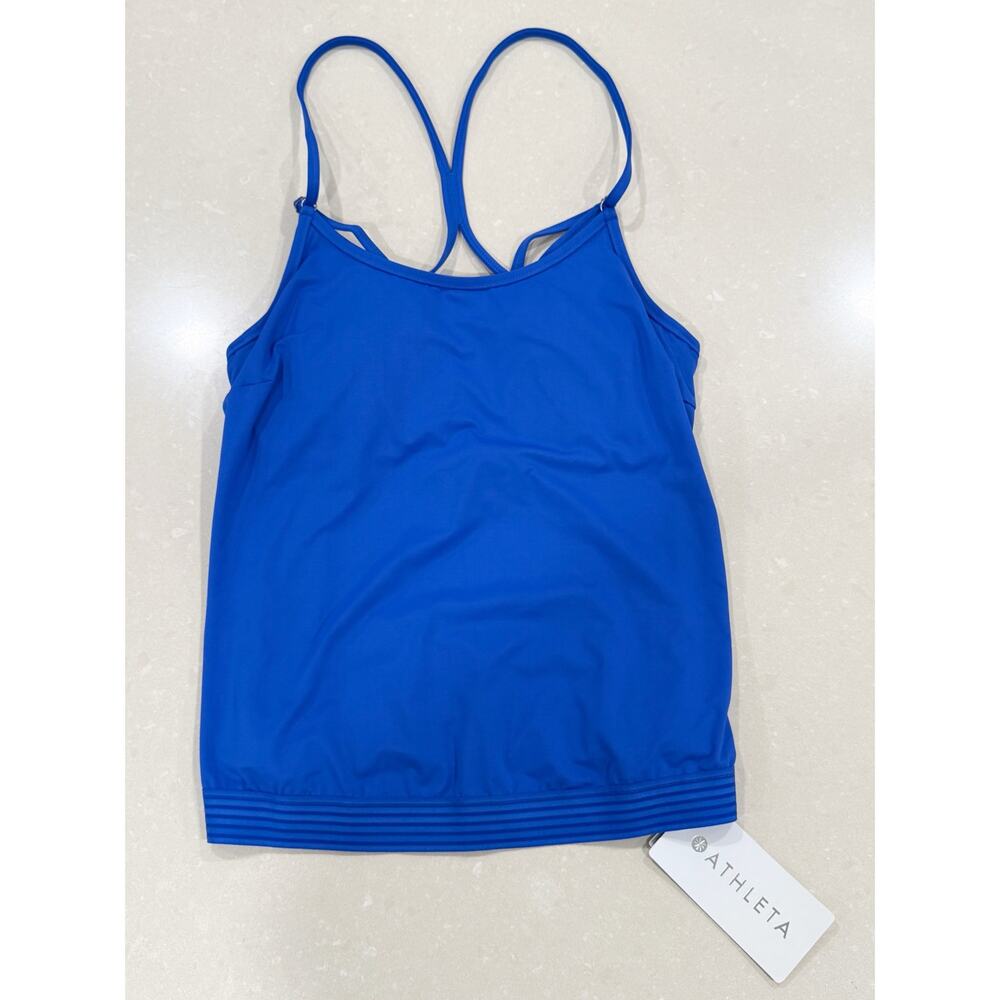 NWT Athleta Cross Back Swim Tank Tankini Top Strappy Caspian Blue 36 D DD